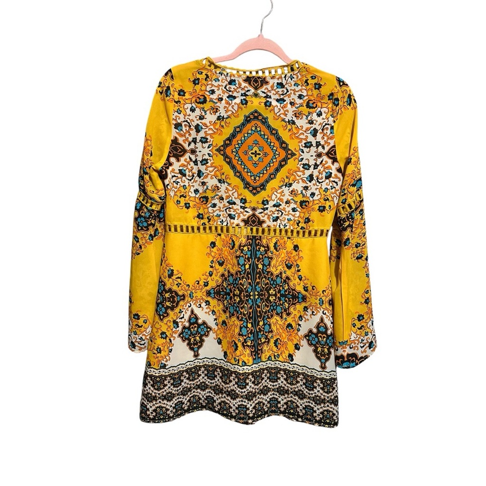 UMGEE Yellow Bohemian V-Neck Printed Dress Size S - Picture 3 of 8